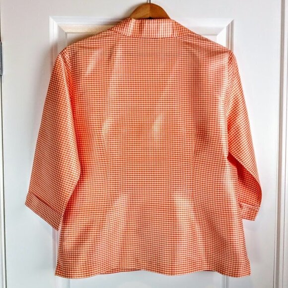 Robbie Bee Orange White Gingham Check Silk Shirt - Picture 2 of 4
